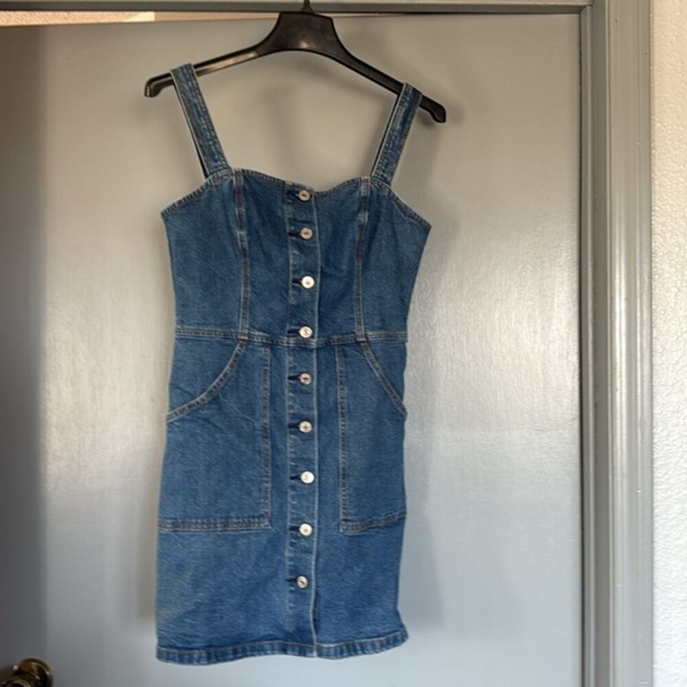 Abercrombie & Fitch Blue Denim Button Front Sun Dress sz S Pockets Y2K